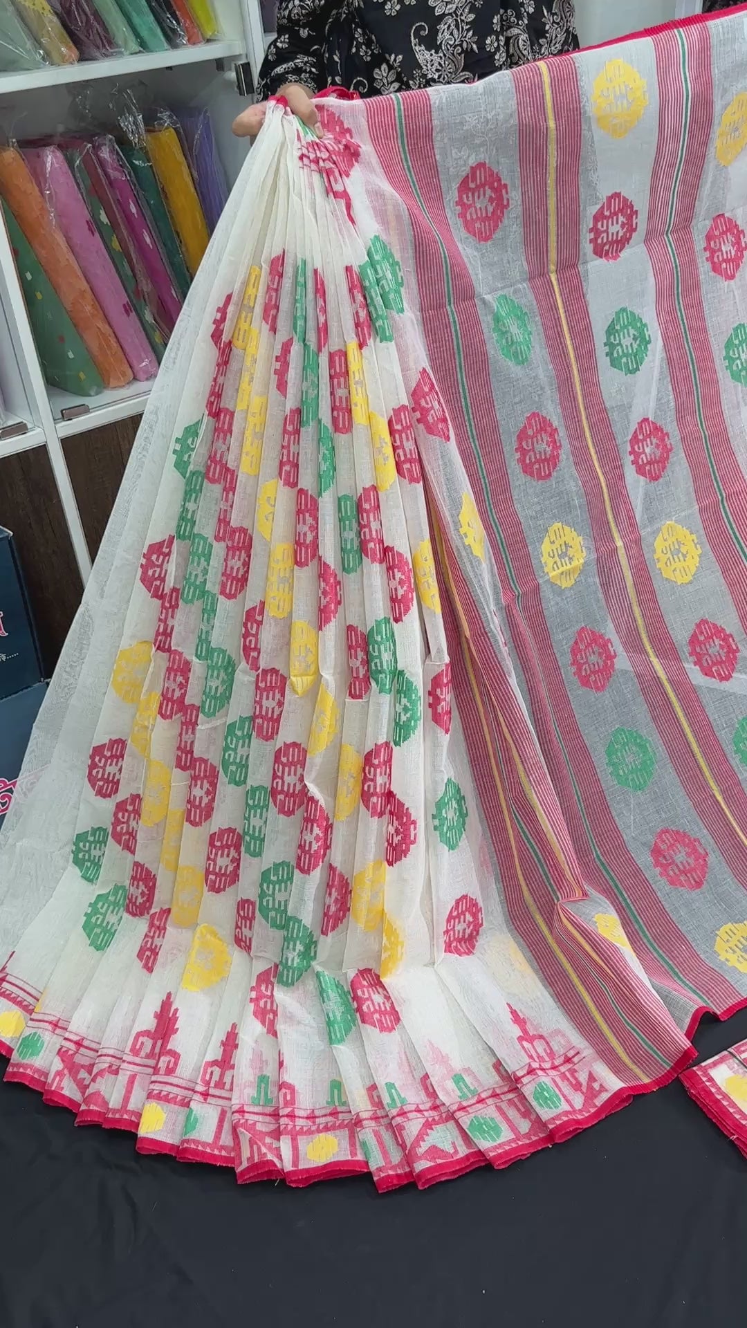 White multi cotton jamdani saree