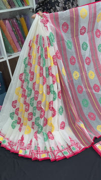 White multi cotton jamdani saree