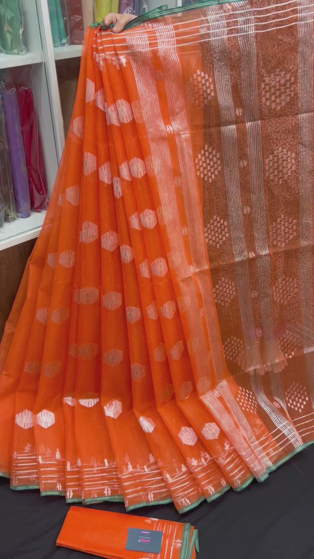 Orange Original Handloom Halfsilk Dhakai Jamdani Saree