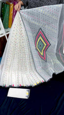 White cotton jamdani saree with multiple threads work