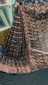 Black with copper halfsilk jamdani saree with magenta meena work