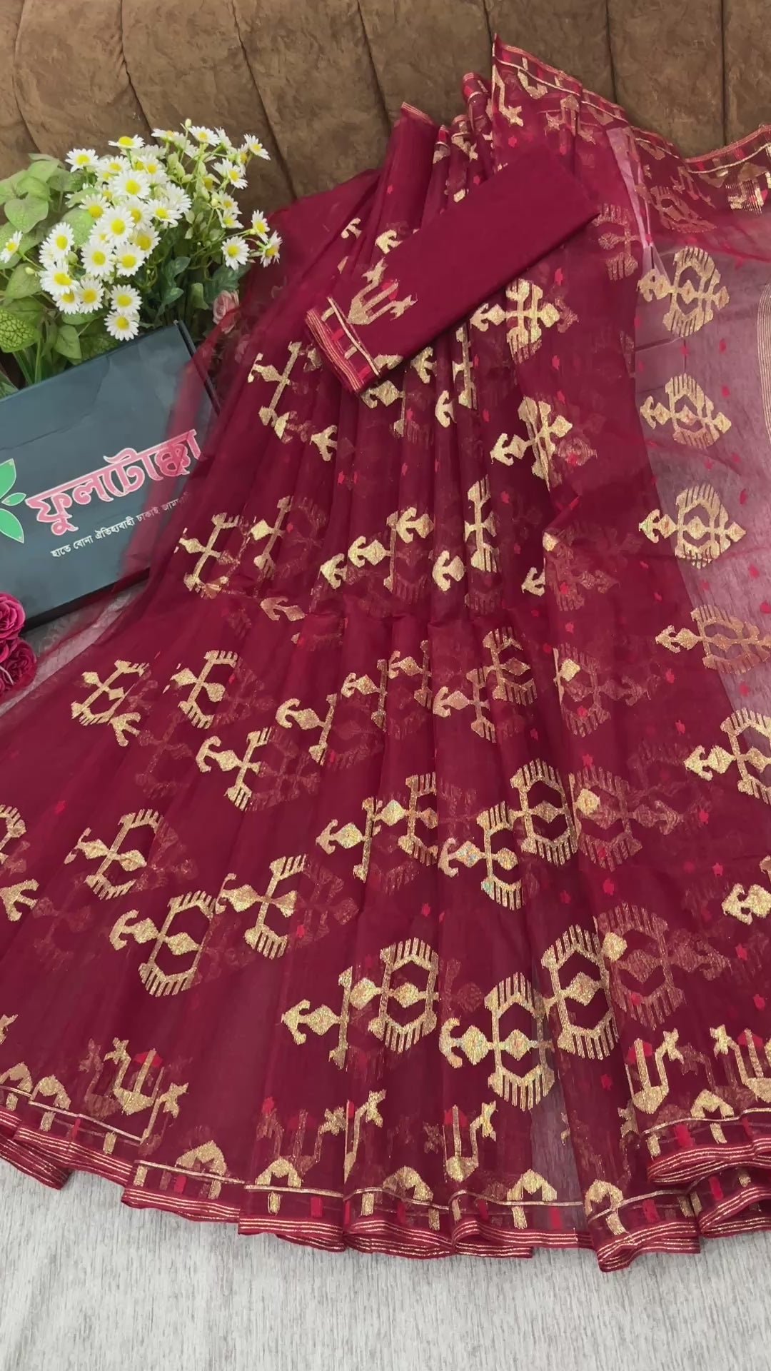 Maroon jamdani