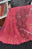 Georgia peach halfsilk jamdani saree with self threads work and golden jori work