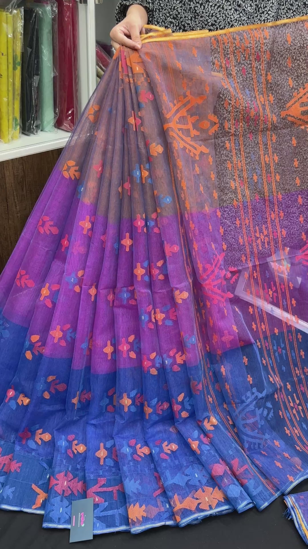 Tripple Shaded Original Handloom Halfsilk Dhakai Jamdani Saree With Multiple Threads Work