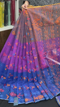 Tripple Shaded Original Handloom Halfsilk Dhakai Jamdani Saree With Multiple Threads Work