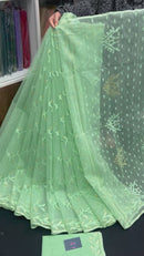 Mint Colour Original Handloom Halfsilk Dhakai Jamdani Saree With Golden Jori Work