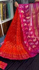 Orange halfsilk jamdani with magenta paar and golden silver & copper jori work