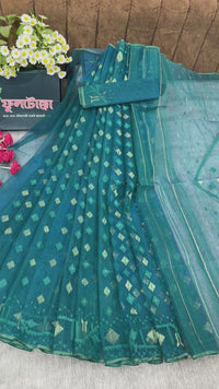 Sea green jamdani