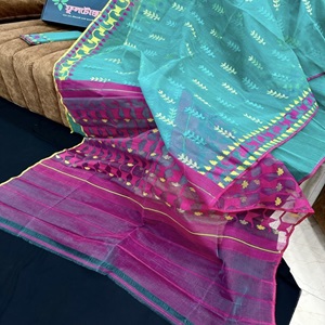 Cyan Jamdani Saree 84 Count with Blouse