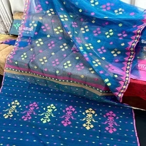 Olympic Blue Jamdani Saree with Blouse