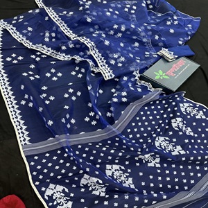 Smoothie Blue Jamdani Saree 84 Count with Blouse