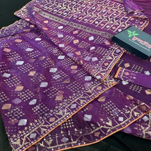 Byzantine Violet Jamdani Saree 84 Count with Blouse