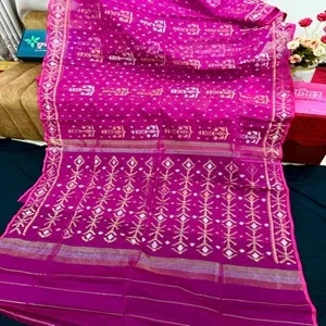 Hot Pink Jamdani Saree 84 Count with Blouse