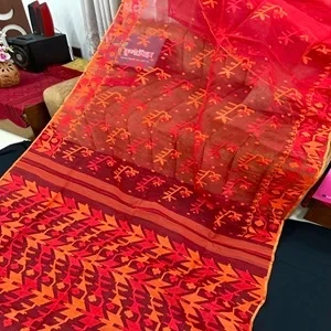 Crimson Red Jamdani Saree with Blouse