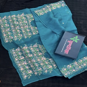 Exclusive Blue Turquoise Muslin Saree PreOrder