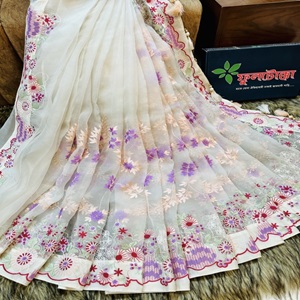 Off White Muslin Silk saree PreOrder